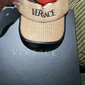Versace Beige Straw Visor with Black Trim